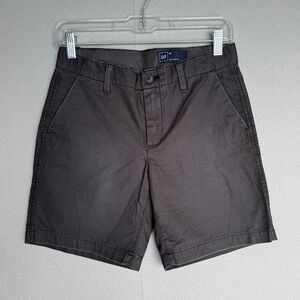 GAP Mid Rise Chino Shorts 00 Washed Black‎ Cotton Twill Classic Fit Flat Front